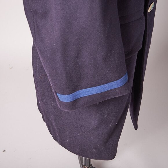 1960s Wool Uniform Pea Coat Gold Buttons and Blue Stripe Sleeve - Picture 8 of 13